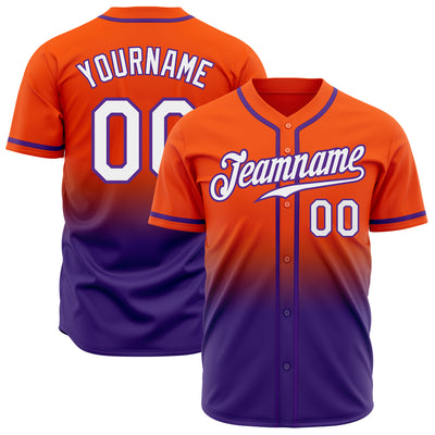 Custom Orange White-Purple Authentic Fade Fashion Baseball Jersey