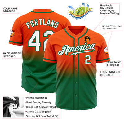 Custom Orange White-Kelly Green Authentic Fade Fashion Baseball Jersey