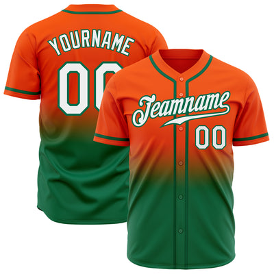 Custom Orange White-Kelly Green Authentic Fade Fashion Baseball Jersey