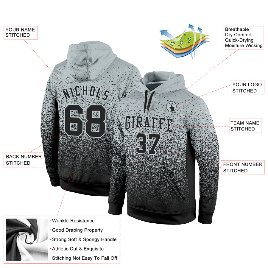 Custom Stitched Silver Black Fade Fashion Sports Pullover Sweatshirt Hoodie