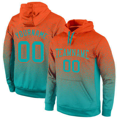 Custom Stitched Orange Aqua Fade Fashion Sports Pullover Sweatshirt Hoodie