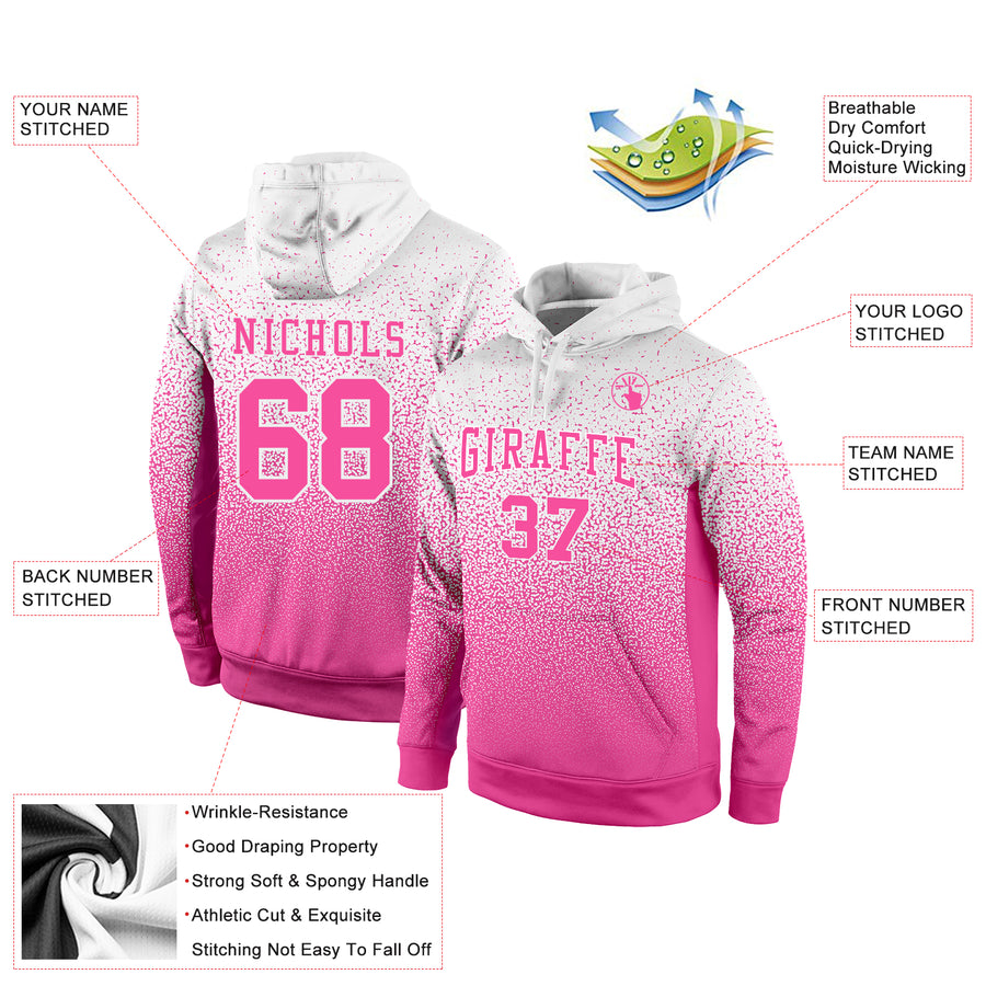 Custom Stitched White Pink Fade Fashion Sports Pullover Sweatshirt Hoodie