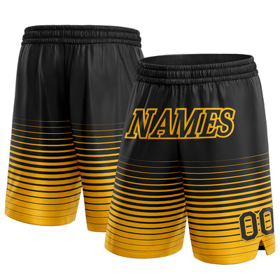 Custom Black Gold Pinstripe Fade Fashion Authentic Basketball Shorts