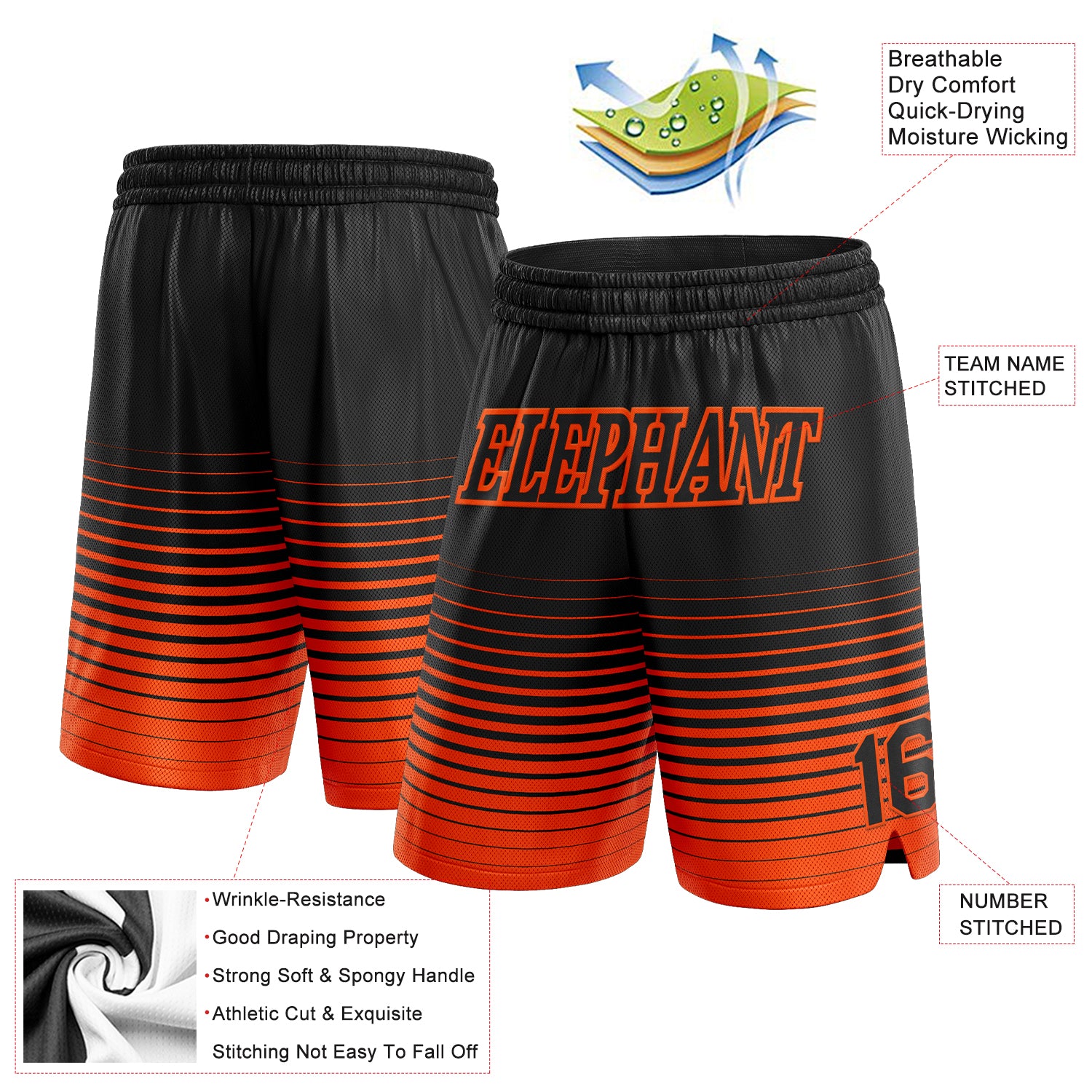 FANSIDEA Custom Cream Black Pinstripe Black-Orange Authentic Basketball Shorts Men's Size:M