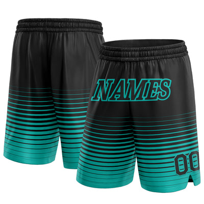 Custom Black Aqua Pinstripe Fade Fashion Authentic Basketball Shorts