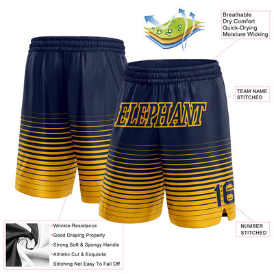 Custom Navy Gold Pinstripe Fade Fashion Authentic Basketball Shorts