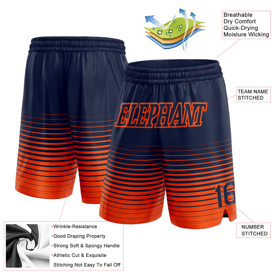 Custom Navy Orange Pinstripe Fade Fashion Authentic Basketball Shorts