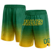 Custom Kelly Green Yellow Pinstripe Fade Fashion Authentic Basketball Shorts