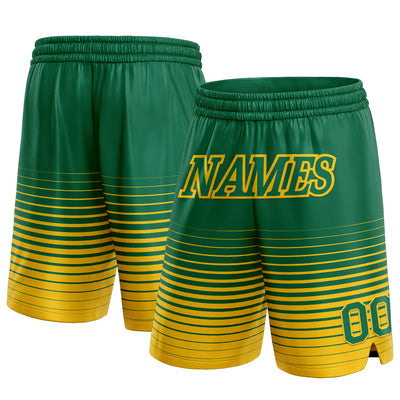 Custom Kelly Green Yellow Pinstripe Fade Fashion Authentic Basketball Shorts