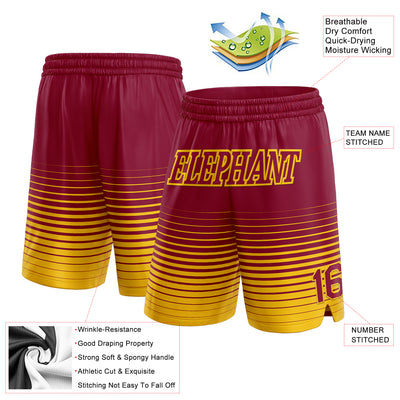 Custom Maroon Yellow Pinstripe Fade Fashion Authentic Basketball Shorts