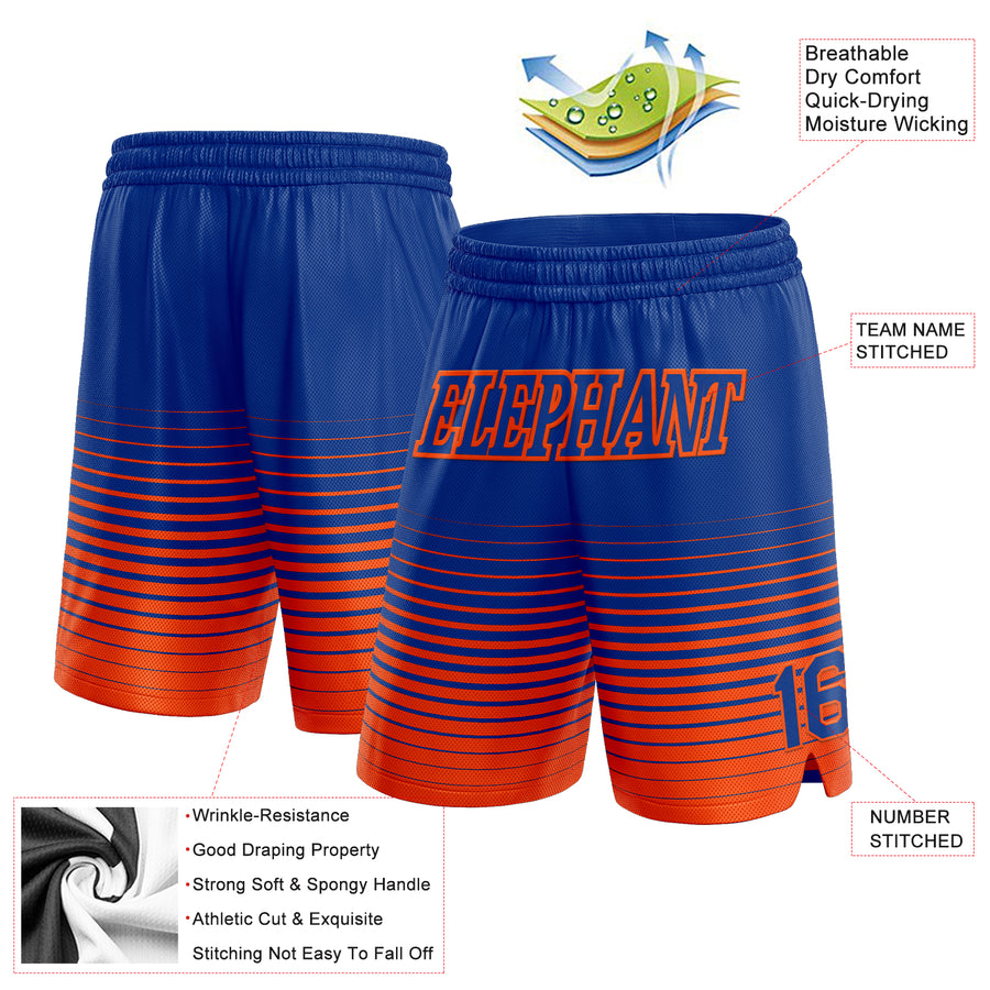 Custom Royal Orange Pinstripe Fade Fashion Authentic Basketball Shorts