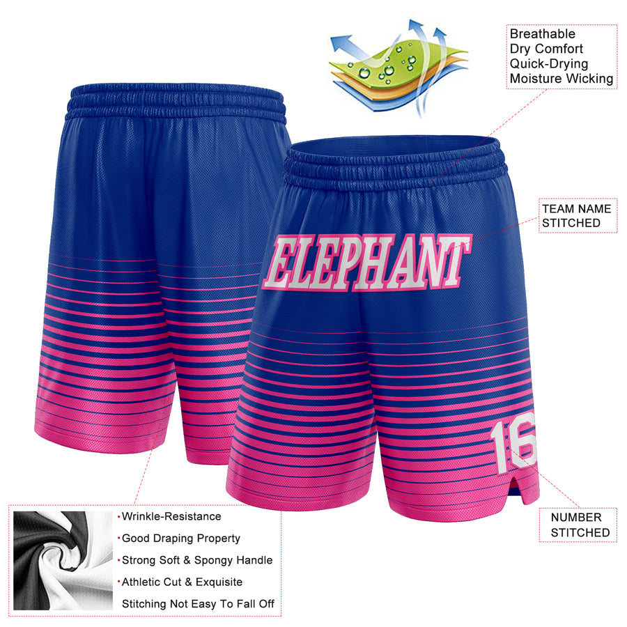 Custom Royal White-Pink Pinstripe Fade Fashion Authentic Basketball Shorts