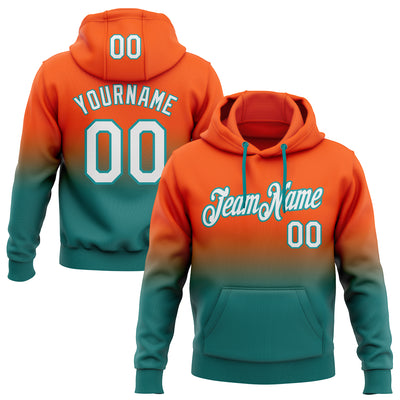 Custom Stitched Orange White-Teal Fade Fashion Sports Pullover Sweatshirt Hoodie