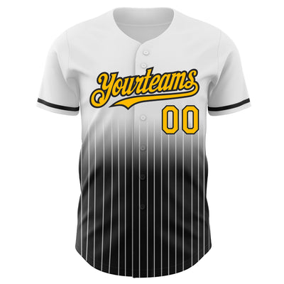 Custom White Pinstripe Gold-Black Authentic Fade Fashion Baseball Jersey