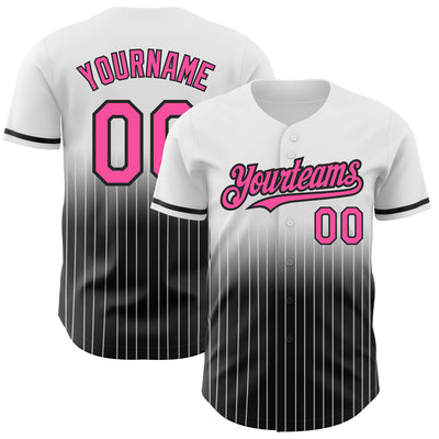 Custom White Pinstripe Pink-Black Authentic Fade Fashion Baseball Jersey