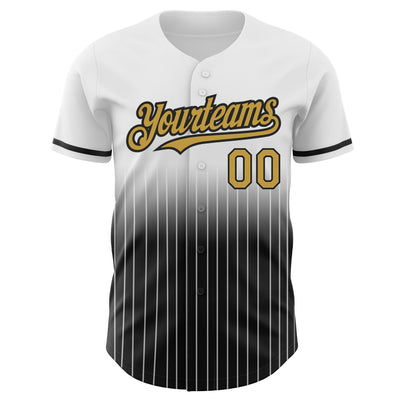 Custom White Pinstripe Old Gold-Black Authentic Fade Fashion Baseball Jersey