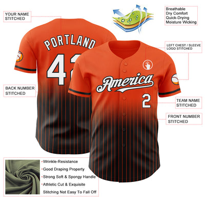 Custom Orange Pinstripe White-Black Authentic Fade Fashion Baseball Jersey