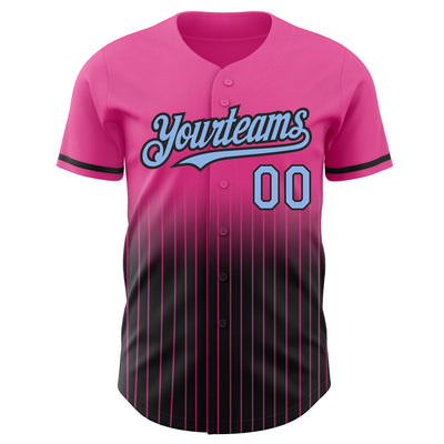 Custom Pink Pinstripe Light Blue-Black Authentic Fade Fashion Baseball Jersey