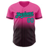 Custom Pink Pinstripe Aqua-Black Authentic Fade Fashion Baseball Jersey