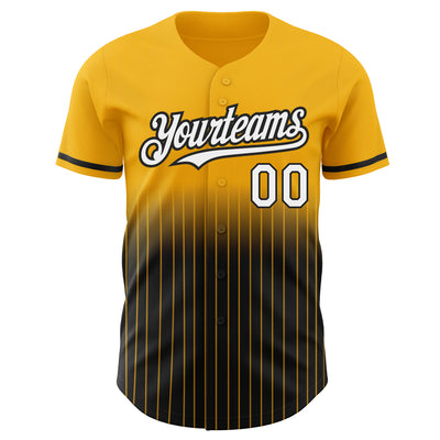 Custom Gold Pinstripe White-Black Authentic Fade Fashion Baseball Jersey