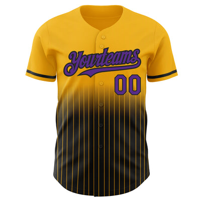 Custom Gold Pinstripe Purple-Black Authentic Fade Fashion Baseball Jersey