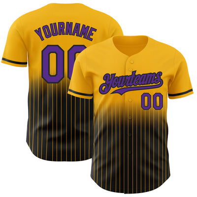 Custom Gold Pinstripe Purple-Black Authentic Fade Fashion Baseball Jersey