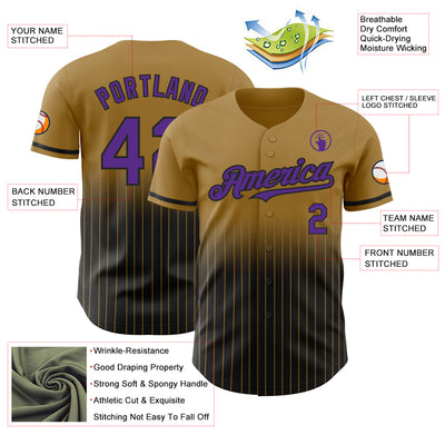 Custom Old Gold Pinstripe Purple-Black Authentic Fade Fashion Baseball Jersey