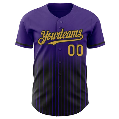 Custom Purple Pinstripe Old Gold-Black Authentic Fade Fashion Baseball Jersey