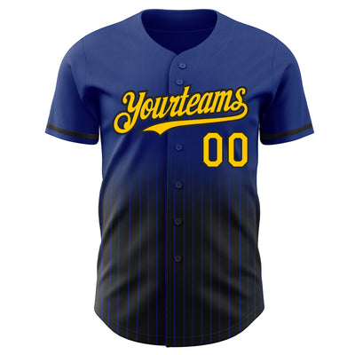 Custom Royal Pinstripe Yellow-Black Authentic Fade Fashion Baseball Jersey