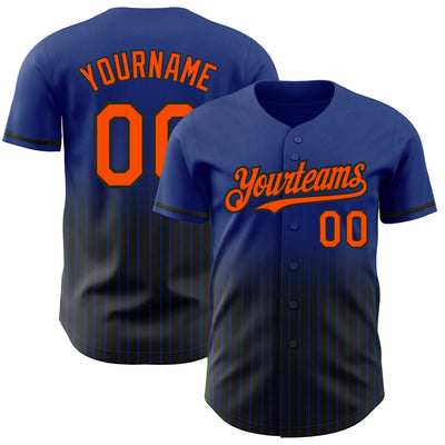 Custom Royal Pinstripe Orange-Black Authentic Fade Fashion Baseball Jersey