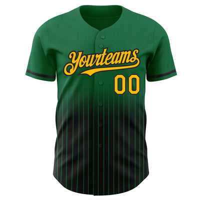 Custom Kelly Green Pinstripe Gold-Black Authentic Fade Fashion Baseball Jersey