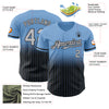 Custom Light Blue Pinstripe Gray-Black Authentic Fade Fashion Baseball Jersey