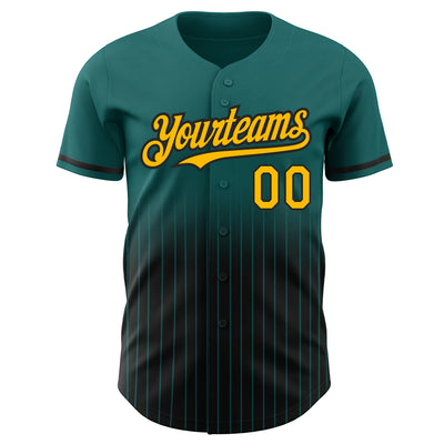 Custom Teal Pinstripe Gold-Black Authentic Fade Fashion Baseball Jersey