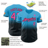 Custom Sky Blue Pinstripe Pink-Black Authentic Fade Fashion Baseball Jersey