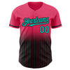 Custom Neon Pink Pinstripe Aqua-Black Authentic Fade Fashion Baseball Jersey