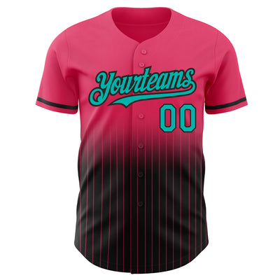 Custom Neon Pink Pinstripe Aqua-Black Authentic Fade Fashion Baseball Jersey