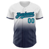 Custom White Pinstripe Teal-Navy Authentic Fade Fashion Baseball Jersey