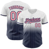 Custom White Pinstripe Medium Pink-Navy Authentic Fade Fashion Baseball Jersey