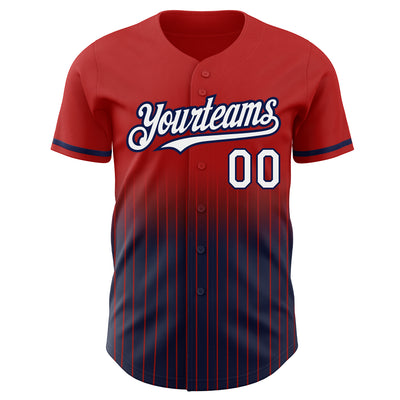 Custom Red Pinstripe White-Navy Authentic Fade Fashion Baseball Jersey