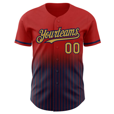 Custom Red Pinstripe Old Gold-Navy Authentic Fade Fashion Baseball Jersey