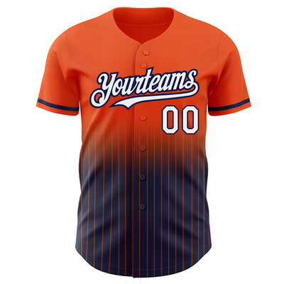 Custom Orange Pinstripe White-Navy Authentic Fade Fashion Baseball Jersey