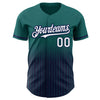 Custom Teal Pinstripe White-Navy Authentic Fade Fashion Baseball Jersey