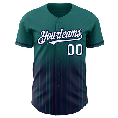 Custom Teal Pinstripe White-Navy Authentic Fade Fashion Baseball Jersey