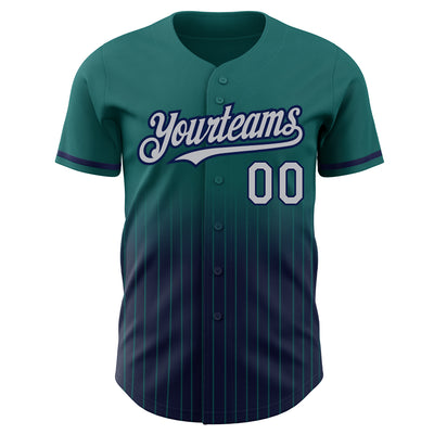 Custom Teal Pinstripe Gray-Navy Authentic Fade Fashion Baseball Jersey