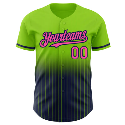 Custom Neon Green Pinstripe Pink-Navy Authentic Fade Fashion Baseball Jersey