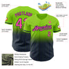 Custom Neon Green Pinstripe Pink-Navy Authentic Fade Fashion Baseball Jersey