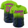 Custom Neon Green Pinstripe Pink-Navy Authentic Fade Fashion Baseball Jersey