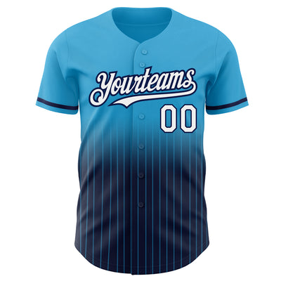 Custom Sky Blue Pinstripe White-Navy Authentic Fade Fashion Baseball Jersey