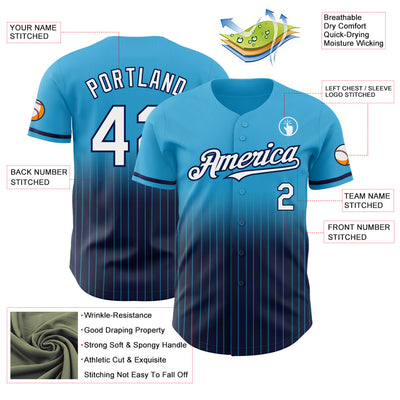 Custom Sky Blue Pinstripe White-Navy Authentic Fade Fashion Baseball Jersey