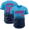 Custom Sky Blue Pinstripe Pink-Navy Authentic Fade Fashion Baseball Jersey